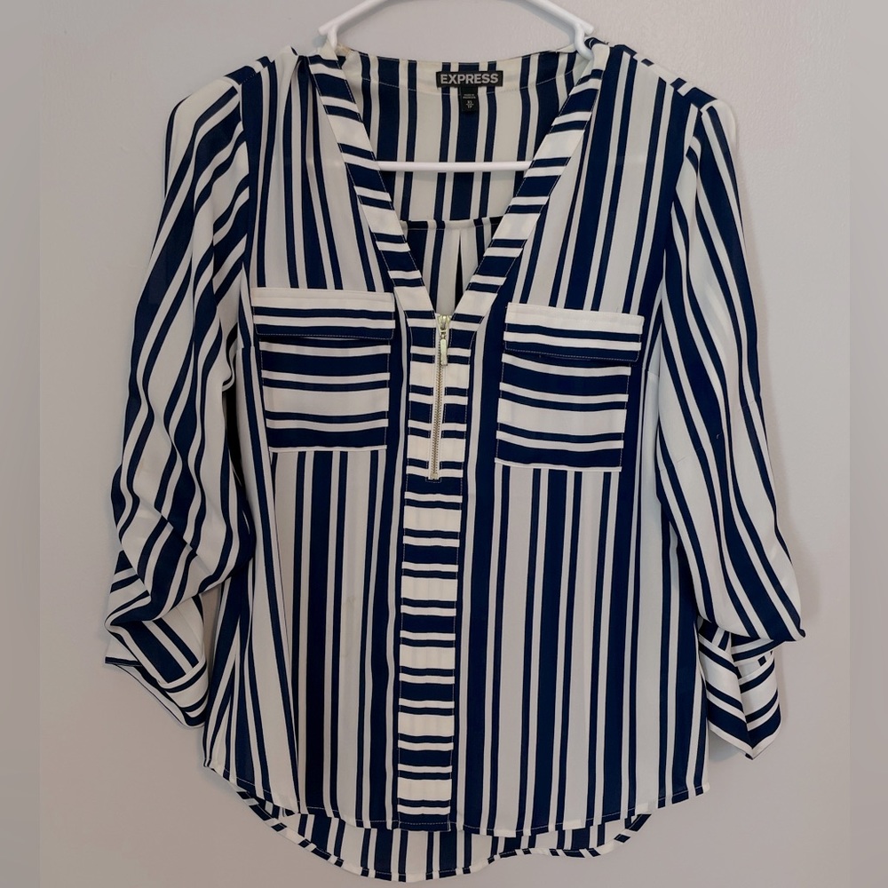 Express Navy Stripe Zip Blouse